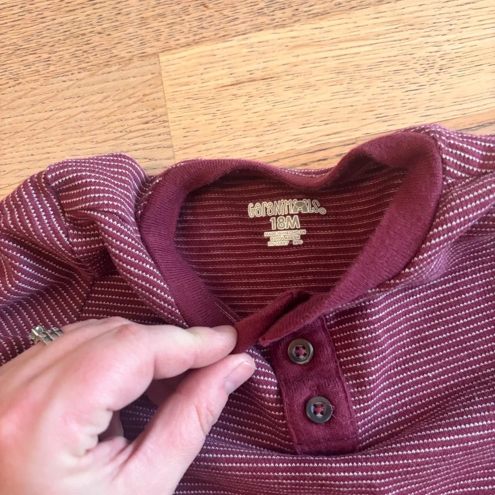 Gymboree Striped‎ Long Sleeve Henley Shirt Boys Girls 18 M Burgundy White Fall